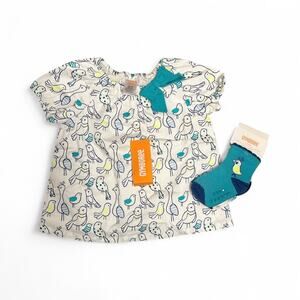 Gymboree NWT Happy bluebird Smocked Baby girl's top and sock set 12-18 M